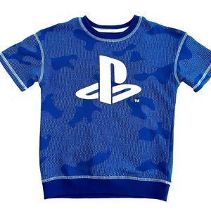 PlayStation Boys Sweatshirt  Top Camo Short Sleeve Blue & White Athletic Sz 7